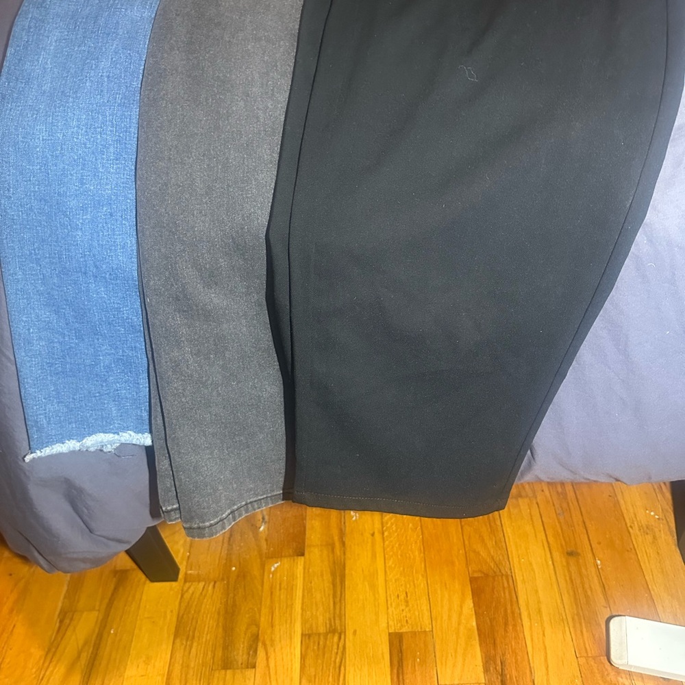 2 denim and 1 black high rise pants